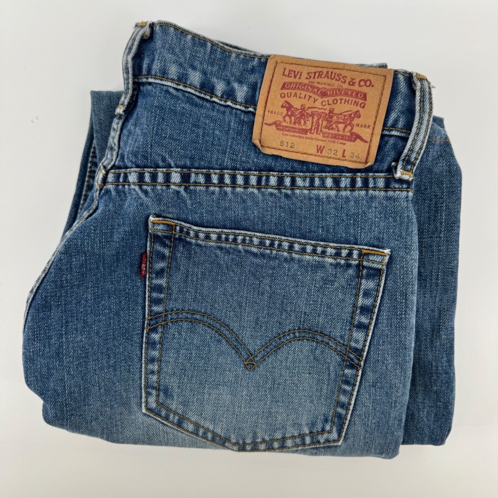 Levis 512 Jeans Mens 32x34 Blue Slim Straight Leg Cotton Vintage 90s 512-0230